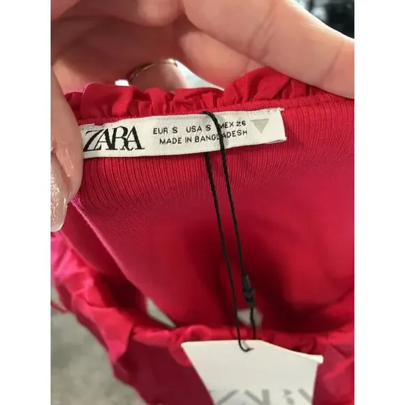 ZARA Hot Pink Off The Shoulder Mini Dress S NWT Party Cocktail Weddiing Guest - Picture 5 of 6